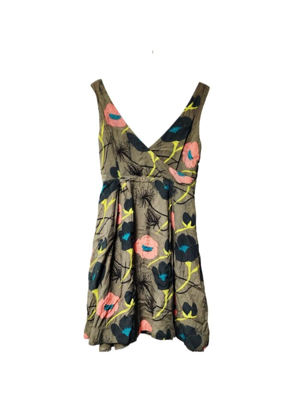 Anthropologie Sariah Floral Sleeveless V-Neck Mini Dress Lace Hem Size 4 - Picture 2 of 8